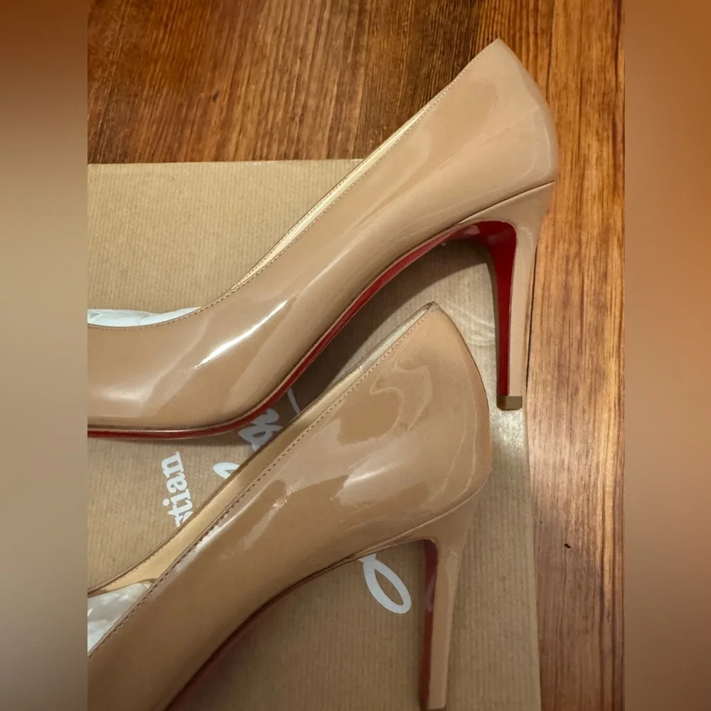 Christian Louboutin Beige Patent Leather Rounded Toe Pump Heels - Picture 10 of 16